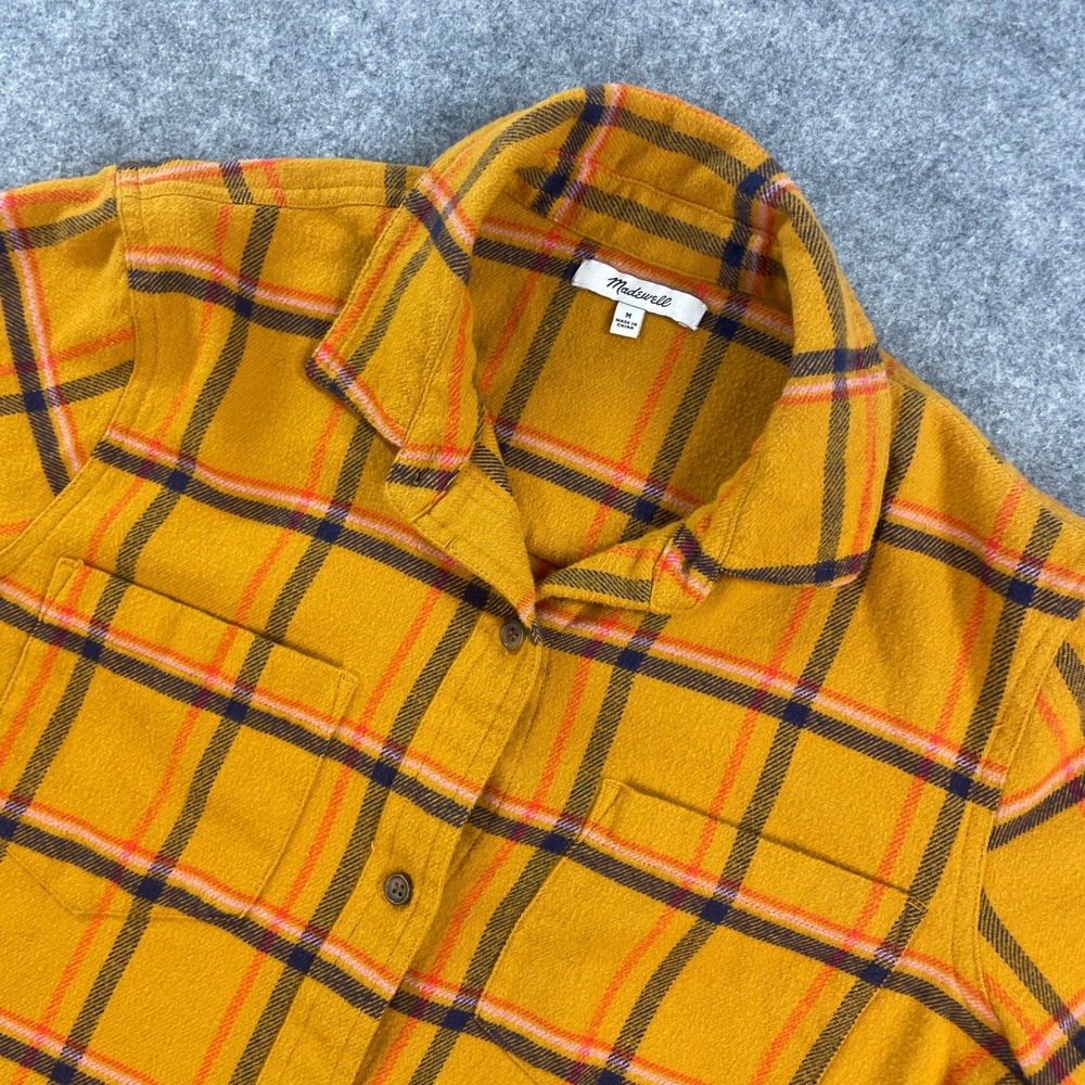 Madewell Womens Flannel Shirt M Yellow Plaid Long Sleeve Casual Layering Cotton